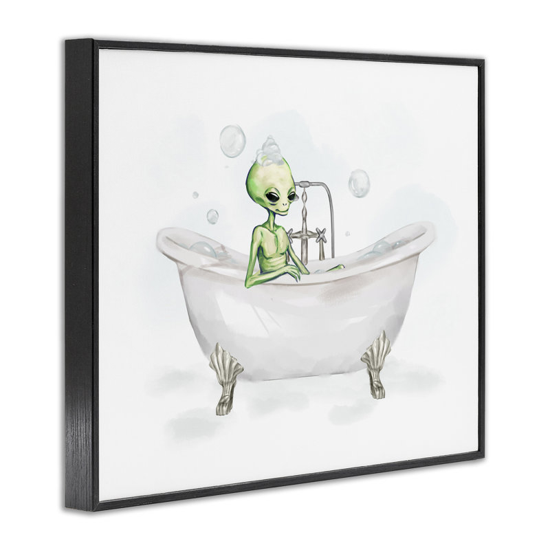 Alien Bubble Bath Giclee Art by Ziwei Li, 11" H x 14" W, Midnight Black Framed Giclee
