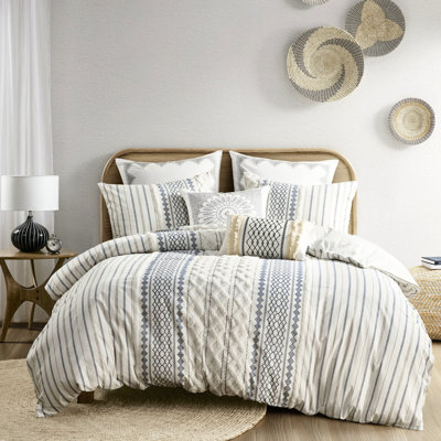 Housse de couette en coton très grand / très grand - chenille, motifs géométriques, sans produits chimiques avec multicolore, 4 attaches de coin, literie chaude et douce