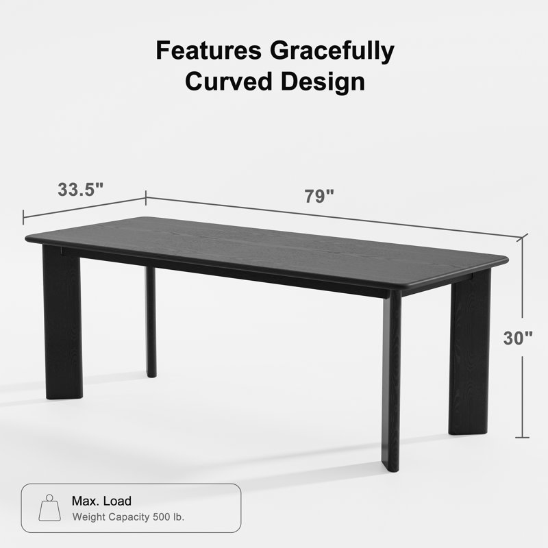 Table de salle à manger en bois 33,5 "x H 30" avec 4 pieds, H 30 po x L 79 po x l 33,5 po, Noir, noir, noir, noir