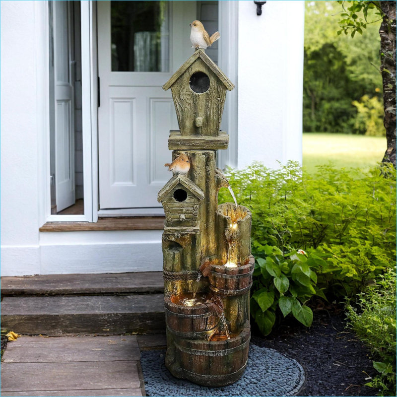 Fontaines | Fontaine d'extérieur 39,3 ", style maison de campagne, pour jardin sur le balcon de la cour | Résine | Brun clair