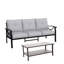 Ensemble de patio d'extérieur 2 pièces, canapé de patio 70 po en métal toutes saisons à 3 places et table basse rectangulaire, structure noire avec coussins gris
