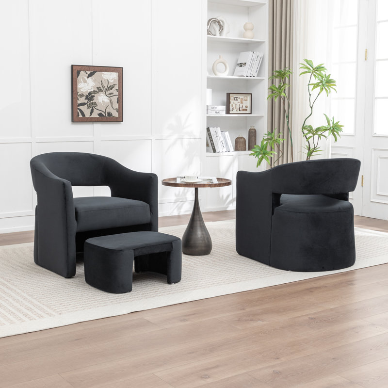 Fauteuil demi-tonneau rembourré avec repose-pieds, Noir