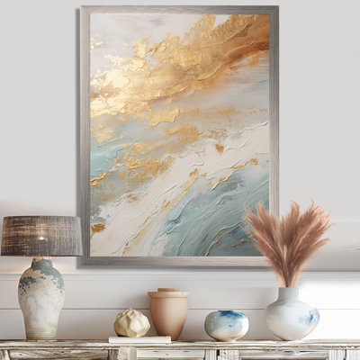 «Golden and Blue Beach Tranquility IV - Coastal Beach», art mural encadré