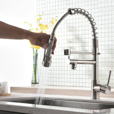 Robinet de cuisine de luxe doré avec rétractable - eau et température réglables, poignée simple, fabrication pivotante en laiton Merry 360, levier, longévité