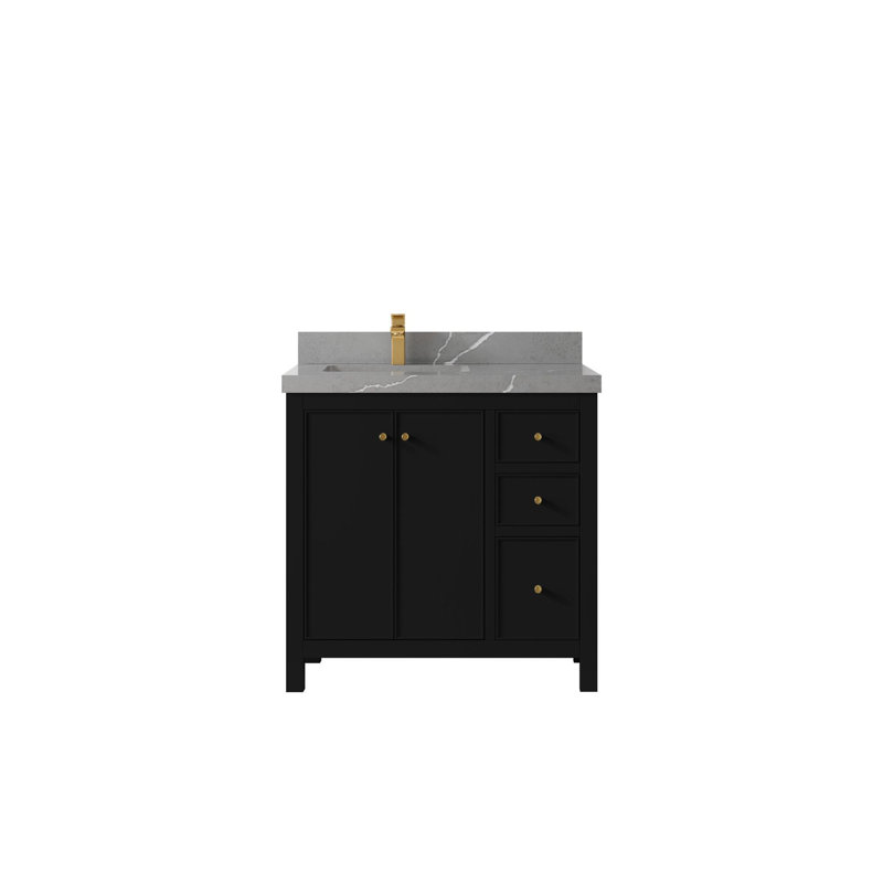 Meuble-lavabo simple 36 po avec plateau Chicago, Gris Piatra
