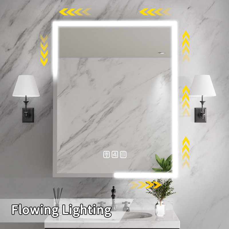 24 In. W X 30 In. H Rectangular Aluminum Medicine Cabinet With Mirror And Flowing Light, Dimmable, Anti-Fog, Left