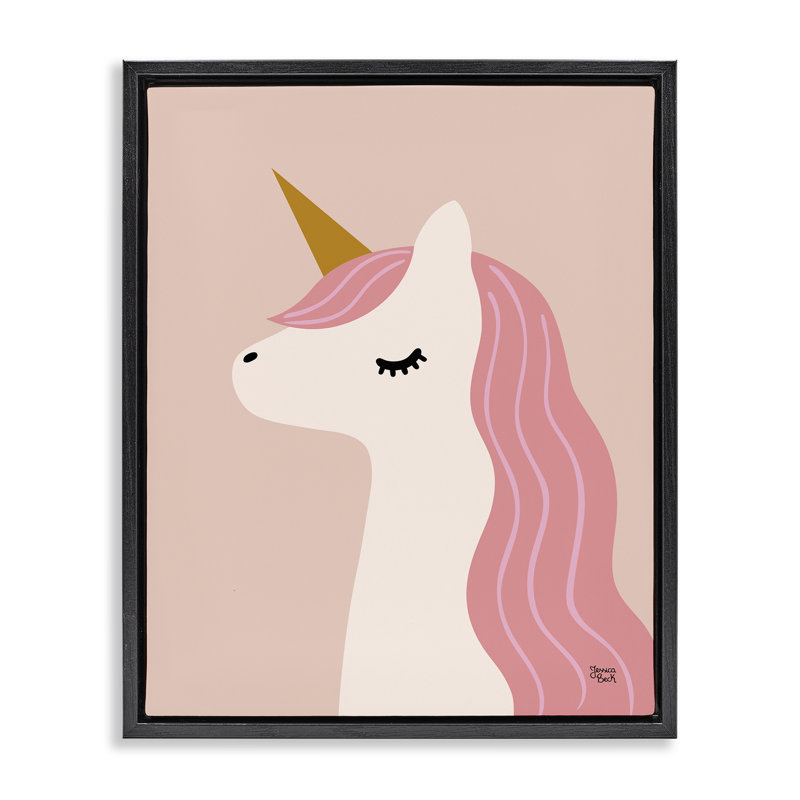  «Peach Pastel Unicorn» par Jessica Beck, H 21 po x l 17 po, Cadre flottant noir de jais