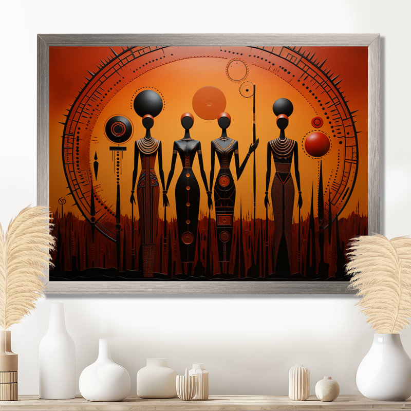 «African Tribal Rhythms I», art mural africain, Cadre flottant blanc, H 16 po x l 32 po x P 1 po