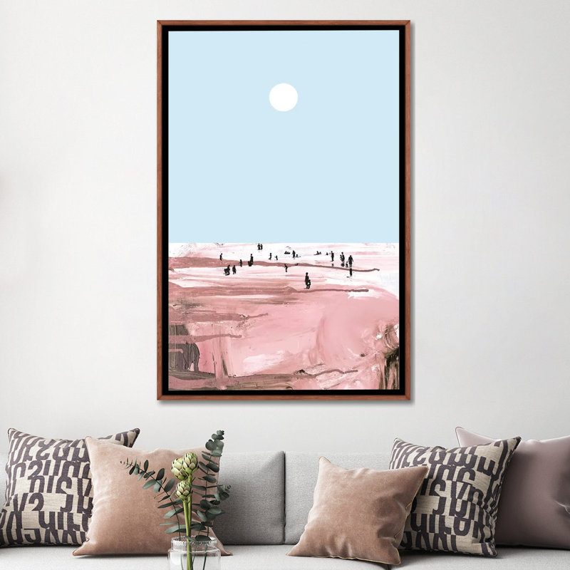 Reproduction d’art graphique rose Beach, H 60 po x l 40po x P 1,5 po, Toile avec cadre noir