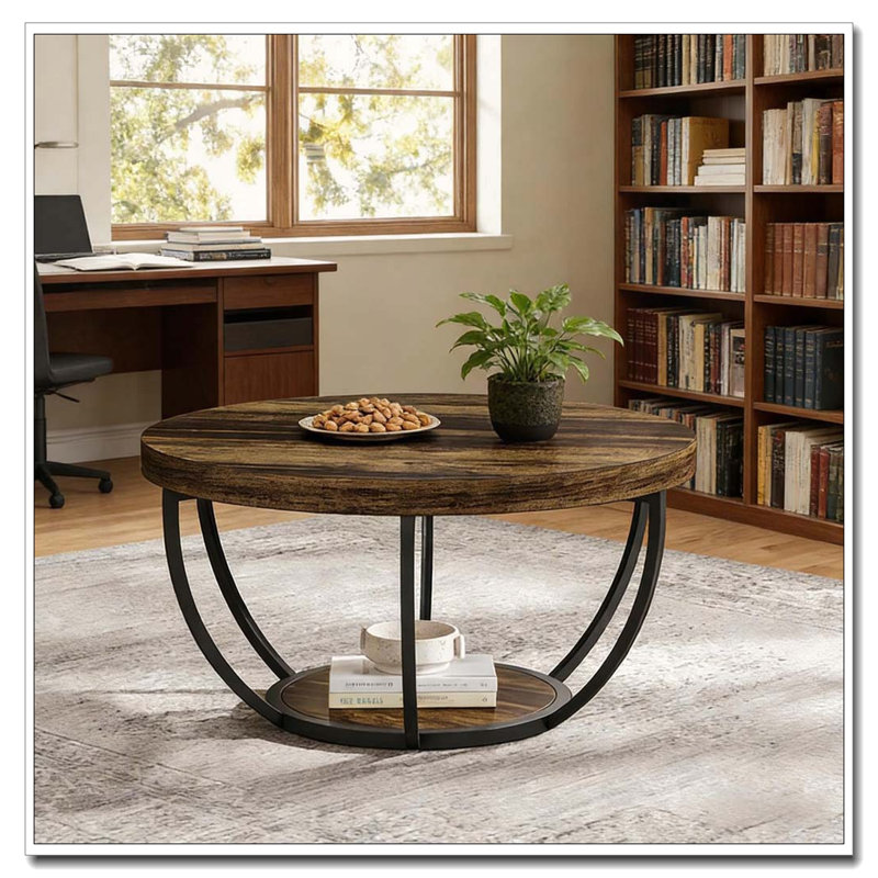 Table ronde à 2 niveaux, table de voeux en bois, table basse, Rustique