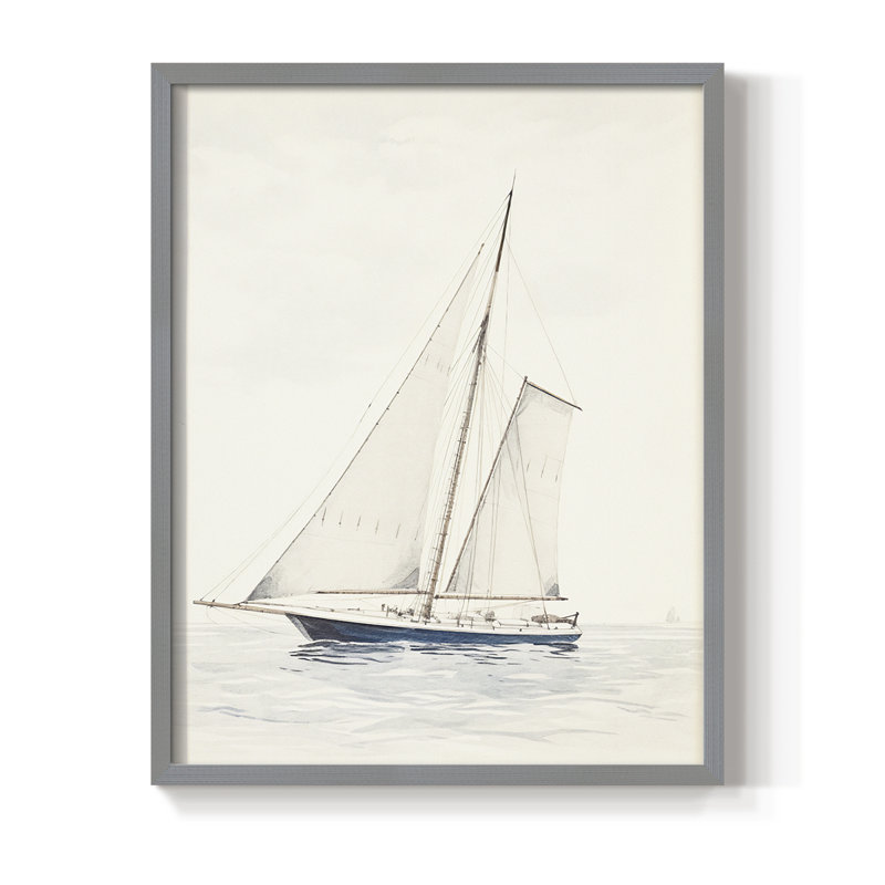 Impression nautique rétro I, reproduction encadrée - bois massif, H 15 po x l 12 po, Gris