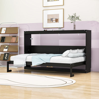 Wood Murphy Bed with Trendy Print, LED Lighting, and USB Charging