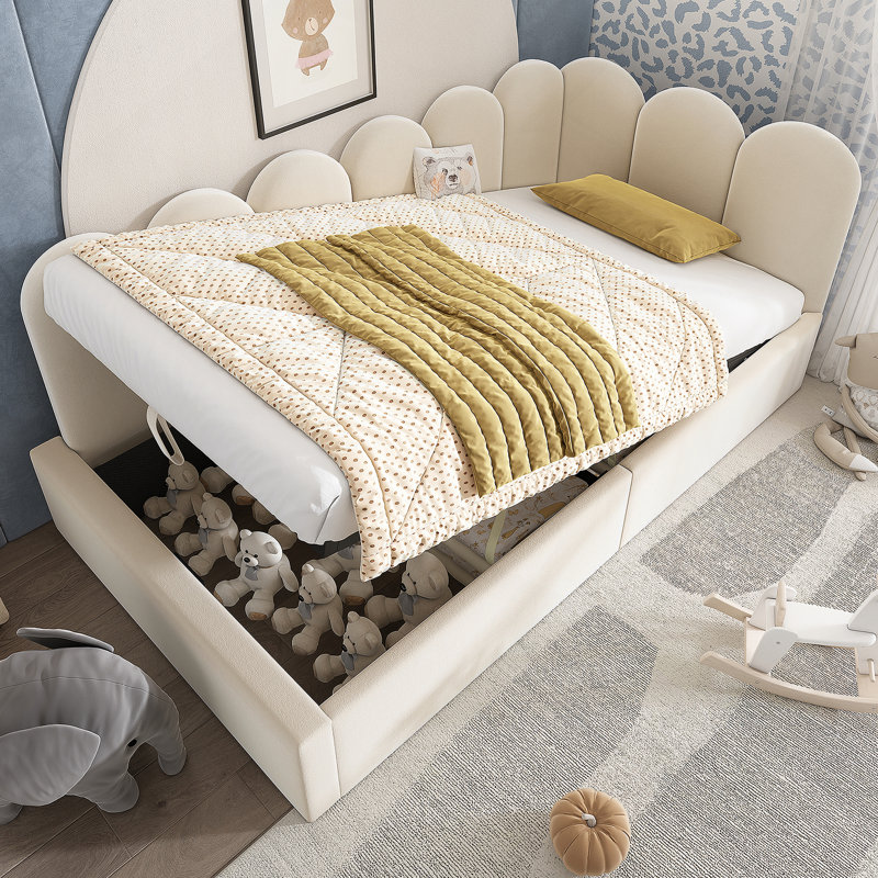 Lit de jour rembourré avec rangement et structure à lattes en métal, un canapé-lit multifonctionnel idéal pour les petits espaces et le repos confortable