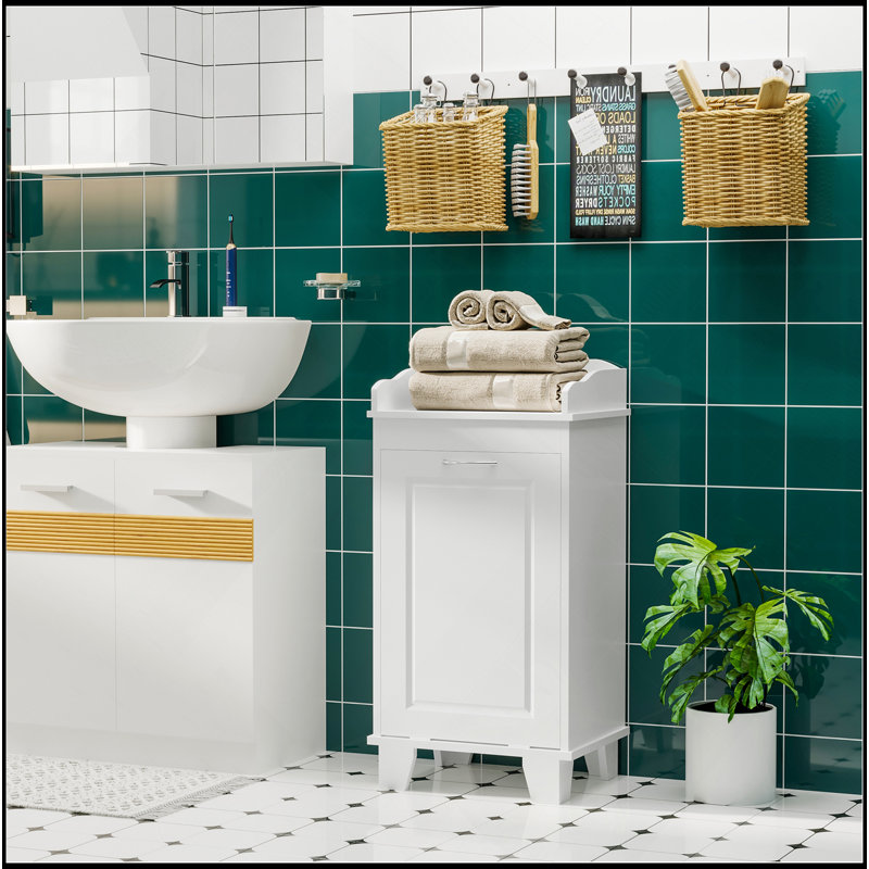 Versatile Bathroom Storage Cabinet With Pull Out Basket And Elevated Base