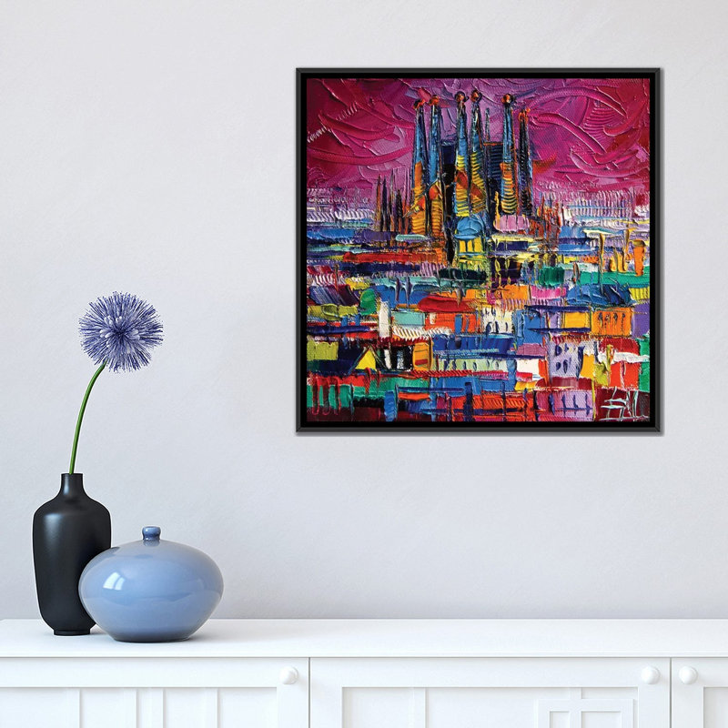 «Barcelona Colors», reproduction sur toile, H 18 po x l 18 po x P 1,5 po, Toile avec cadre noir, Pas de tapis