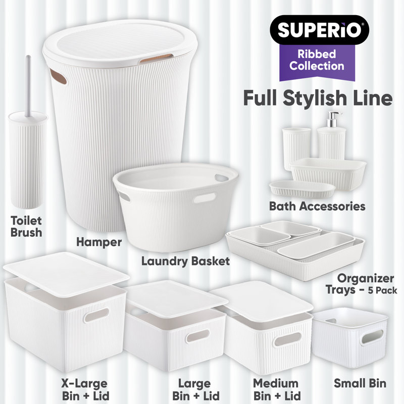 Ribbed Laundry Basket, White
