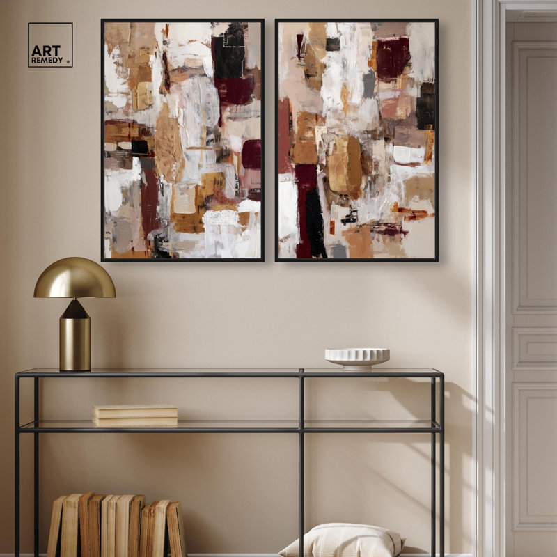 Abstract Harmony Set Canvas Print Boho Gold Wall Decor Set by Art Remedy, Black Frame, 10 x 15, H 31 po x l 21 po
