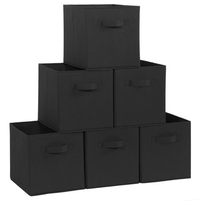 Storage Cubes, 11 Inch Durable 6 Pack Fabric Foldable Collapsible Bins With Handles For Organization, Closet, Shelves, Offices, Toys, Black -  Latitude Run®, CFFC4C9B7C814C4BA2A47522175F3B4A