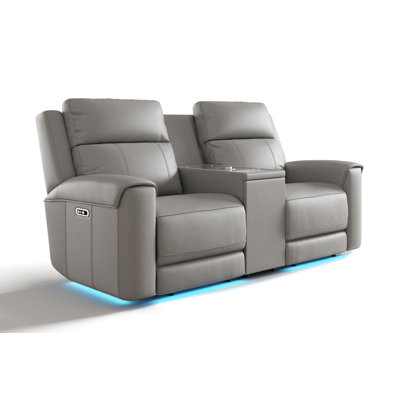 Harbour Immersive Audio Leather Dual Recliner Loveseat Sofa With Console