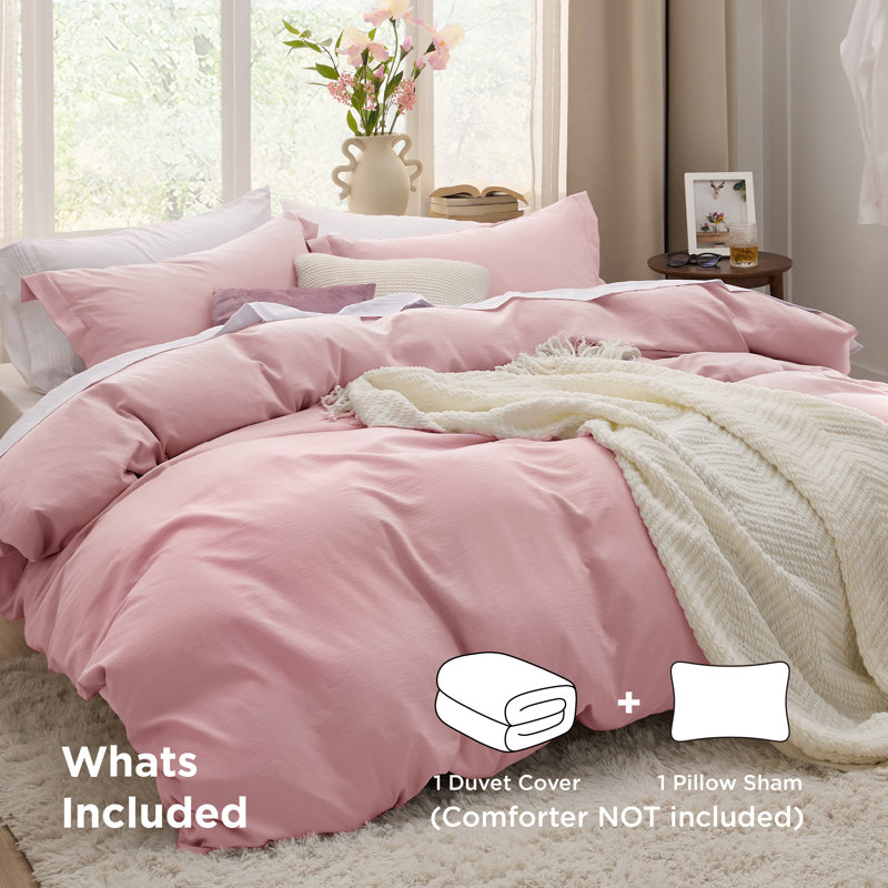 Bedsure Microfiber Duvet Cover Full Size - Prewashed Cotton-Like Extra Soft Bedding Set (Set of 3), Pink