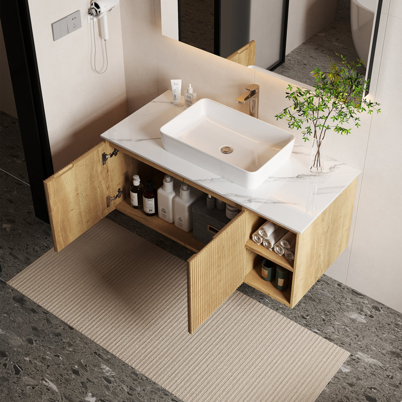 Meuble-lavabo simple avec comptoir en pierre frittée Dexheart, Rustic Light Oak, 36"