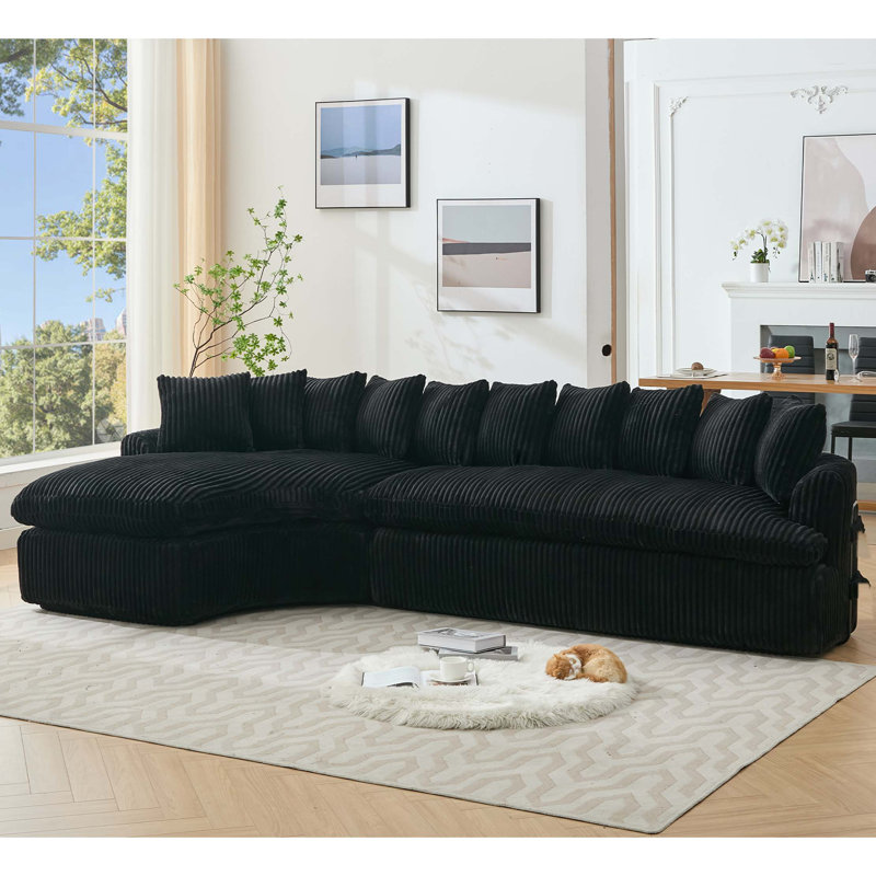127'' Large Sectional Sofa ,Elegant Curved Design ,High-Resilience Foam ,Ten Back Cushions,L-Shape Left Sofa,No Assembly Required (Soft Corduroy Fabric)
