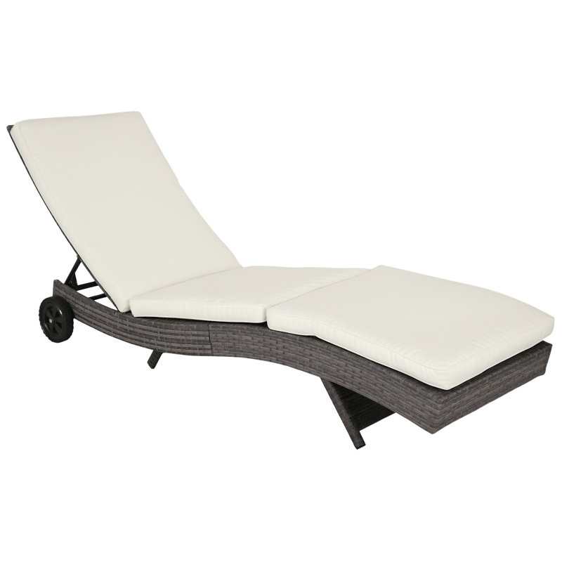Outsunny Wicker Chaise Lounge Chair Outdoor PE Rattan Cushioned Patio Sun Lounger with 5-Level Adjustable Backrest & Wheels for Easy Movement, Gray