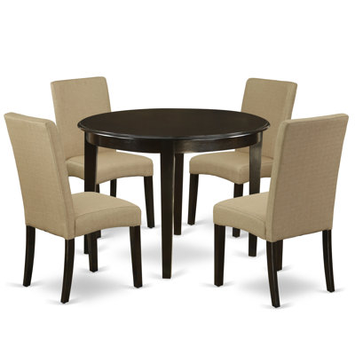 5 Piece Dining Table Set for 4 Includes a Round Kitchen Table and 4 Brown Linen Fabric Parson Dining Chairs, 42x42 Inch, Cappuccino