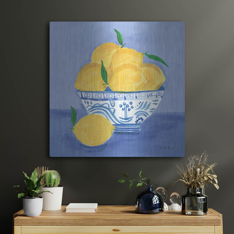 Art mural luxueux en métal «Lemon Still Life» par Farida Zaman, 24 po x 24 po, H 24 po x l 24 po