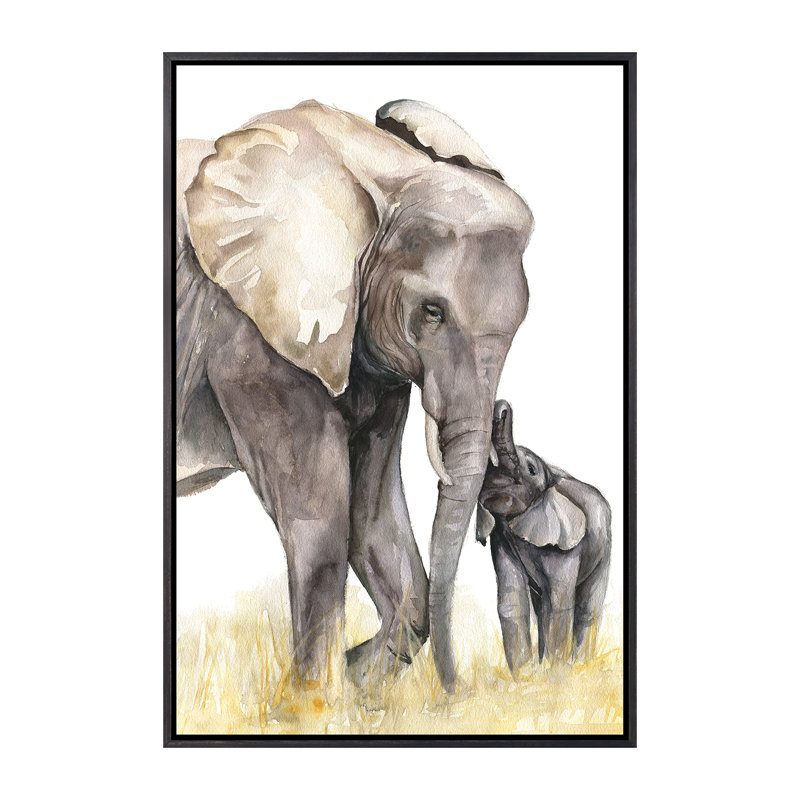 Décoration murale éléphant, H 40 po x l 26 po x P 1,5 po, Toile encadrée noir délavé
