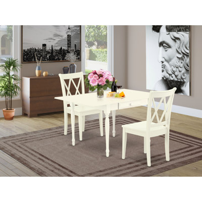 L'ensemble de 3 tables de salle à manger modernes comprend une table rectangulaire en bois avec Dropleaf et 2 chaises de cuisine en tissu de lin, 36 x 54 pouces, blanc lin