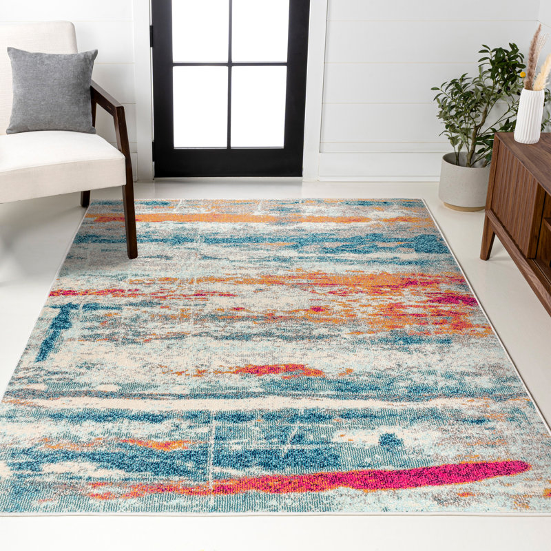 Tapis crème / bleu Lasley, Rectangulaire 3 pi x 5 pi