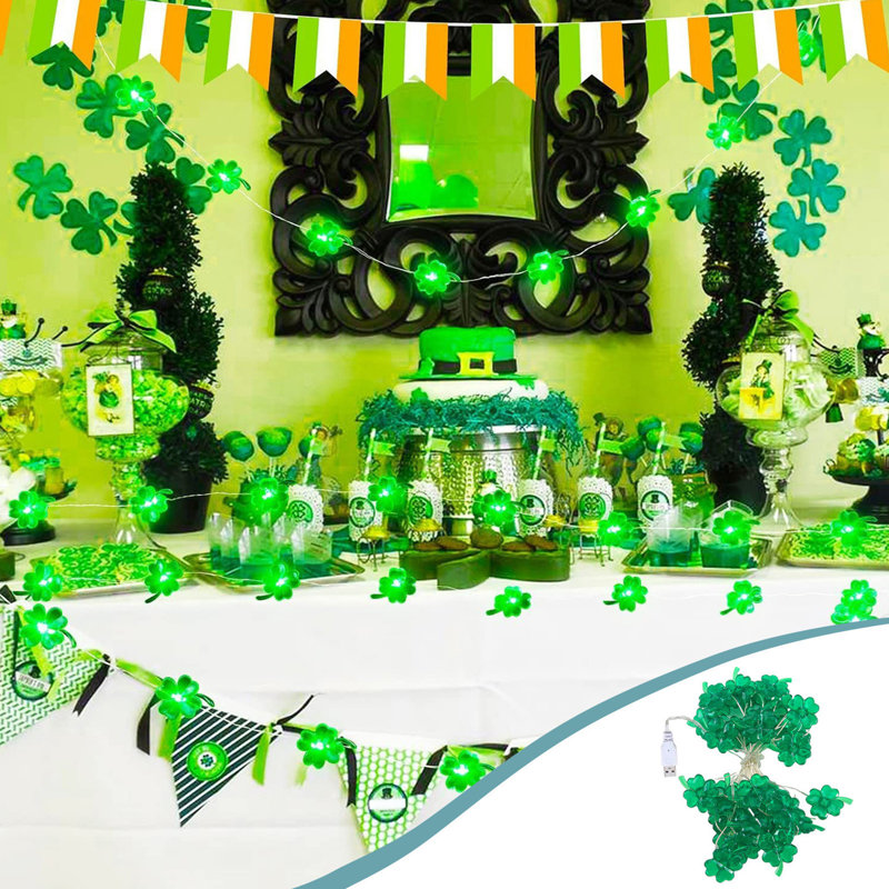 Guirlande irlandaise, guirlandes de lumières, fête de la Saint-Patrick, guirlandes décoratives, guirlande de lumières, Green