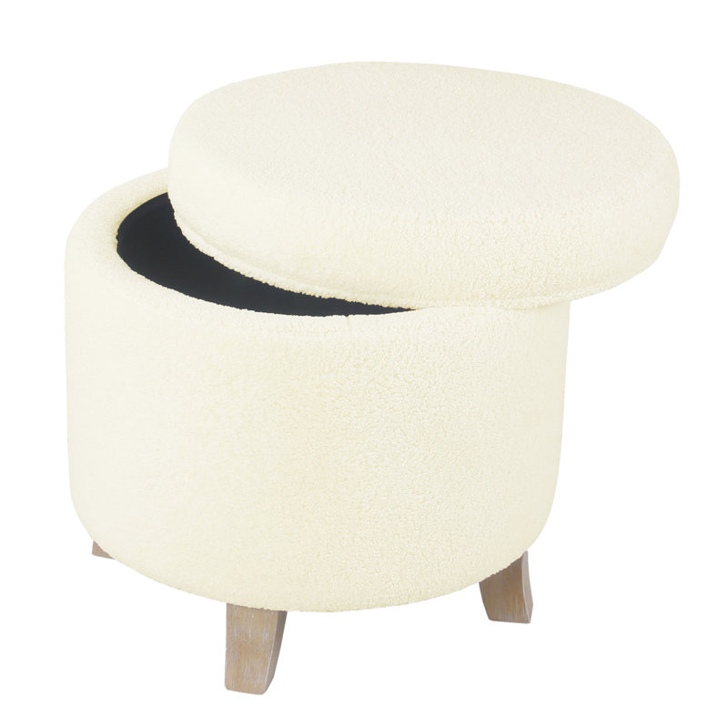 Ashlley Upholstered Storage Ottoman, Cream Faux Sheepskin