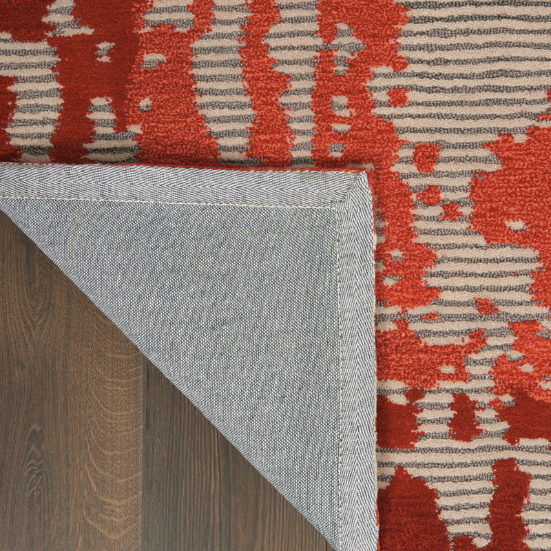 Tapis beige / rouge touffeté à la main Lavonne, Rectangle 3 pi 9 po x 5 pi 9 po