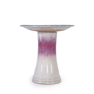 Ceramic Birdbath for Patio, Garden - Rose Ombre