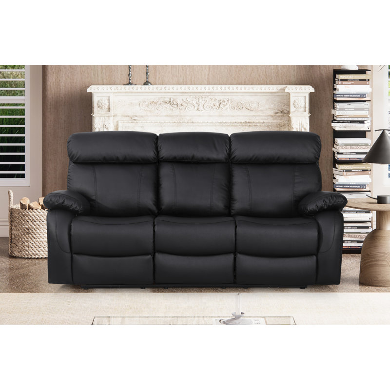 Jawaad Upholstered 81'' Power Reclining Sofa, Black Faux Leather