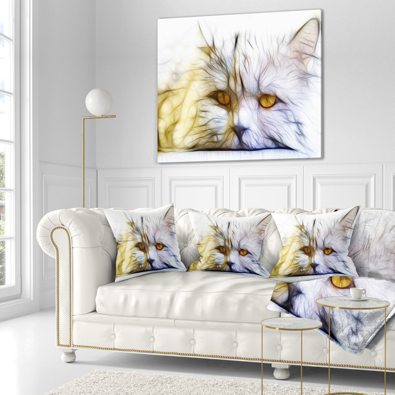 Mignon chat blanc fractal - coussin imprimé animal, 18 po x 18 po, Coussin décoratif