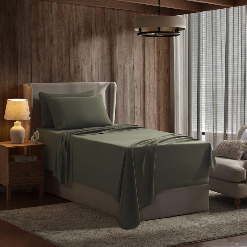 Luxury 4-Piece Double-Brushed Microfiber Deep Pocket Sheet Set – Fits Mattresses Up to 24”, Olive Green