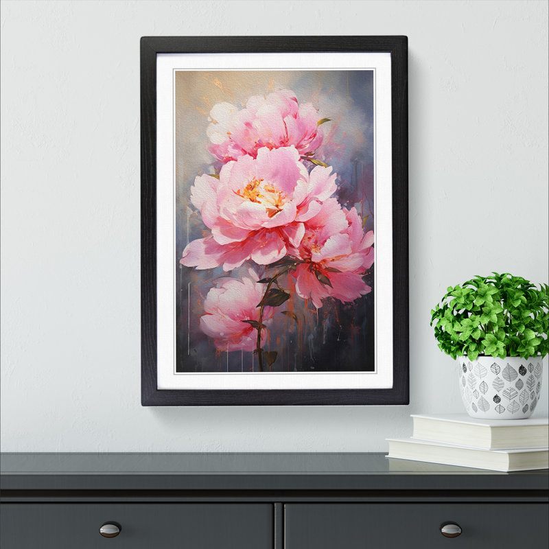 XYZ-FRM-V1223-5062 Peony Flower Action No.4 - Single Picture Frame Print on Wood, Black, 34cm H x 25cm W x 2cm D