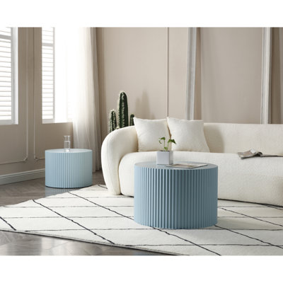 Table basse gigogne bleue faite à la main, 2 pièces, faite à la main
