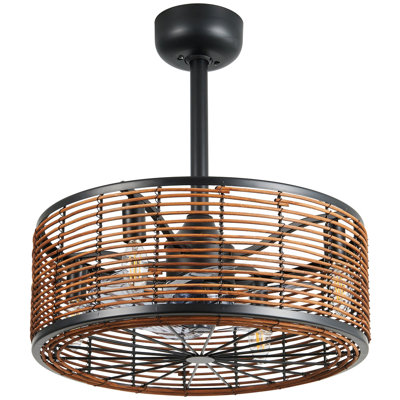 Cromaghs 18.11" - Bamboo and Rattan Woven Metal Frame Ceiling Fan Light Kit with Remote Control