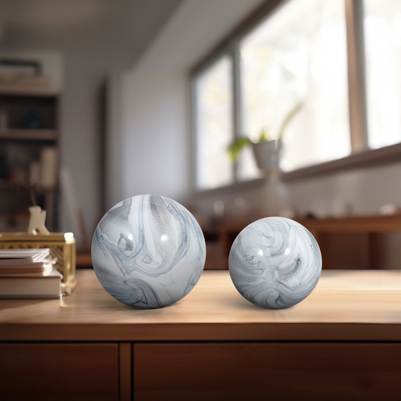Decorative Objects for Home Decor – Modern Glass Orbs and Sculpture Statues for Shelf Styling, Kitchen Decor Accents, or Decorations for Living Room and Office Display – Set of 2