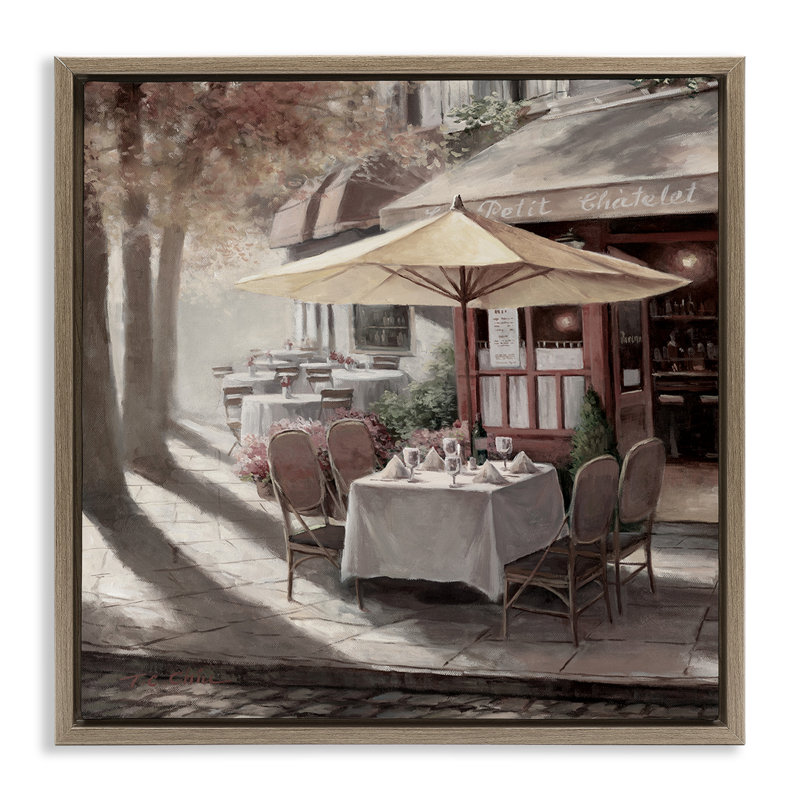 «Warm Sunlit Bistro», art par T.C. Chiu, H 18 po x l 18 po, Cadre flottant orme Montalcino