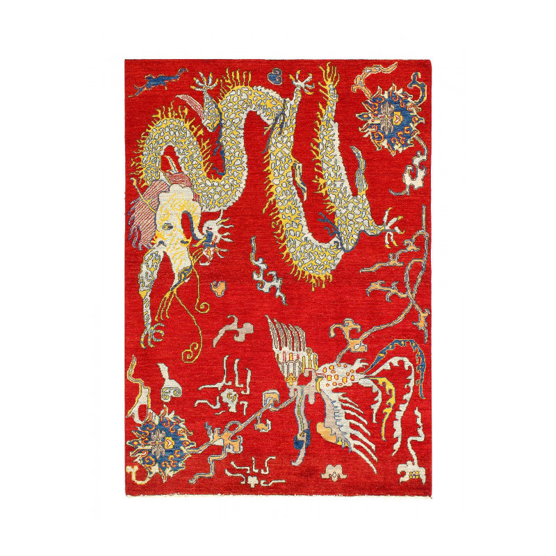 Tapis unique en laine 4 pi x 6 pi Delacruz - rouge, bleu, jaune
