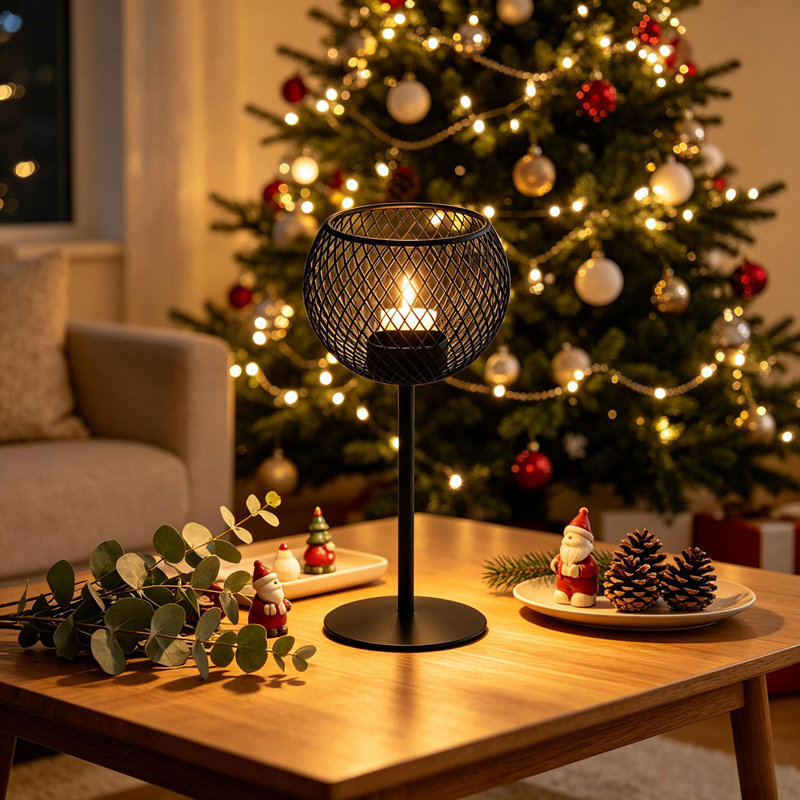 Décorations de Noël - Bougeoir en fer forgé - Objet de décoration intérieure - Bougeoir noir en métal - Tasse d'aromathérapie - Tasse pour bougie chauffe-plat de table
