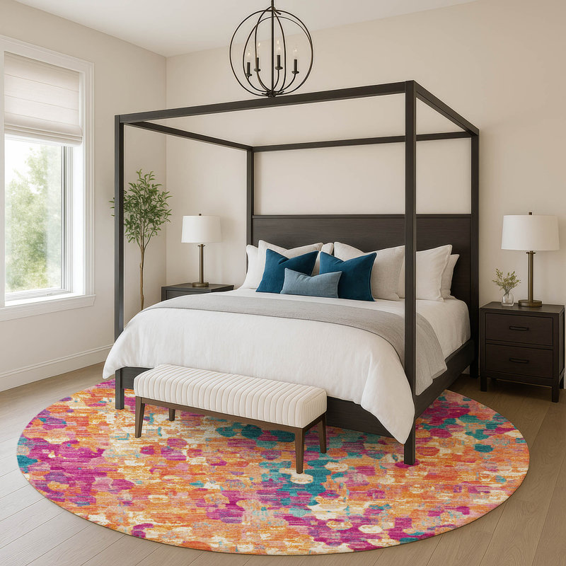 Premium Machine Washable Mayfield  Abstract Rug, 8' Round, Blush