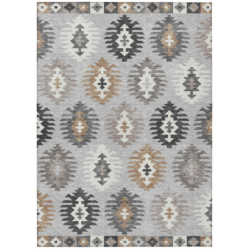 Tapis intérieur / extérieur lavable beige et gris anthracite 3 pi x 5 pi Southwestern