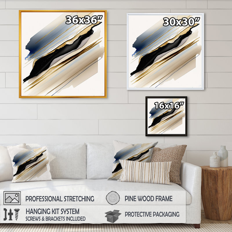 «Black and Gold Cubic Expression X», impression sur toile, H 16 po x l 16 po x P 1 po, Toile avec cadre flottant or
