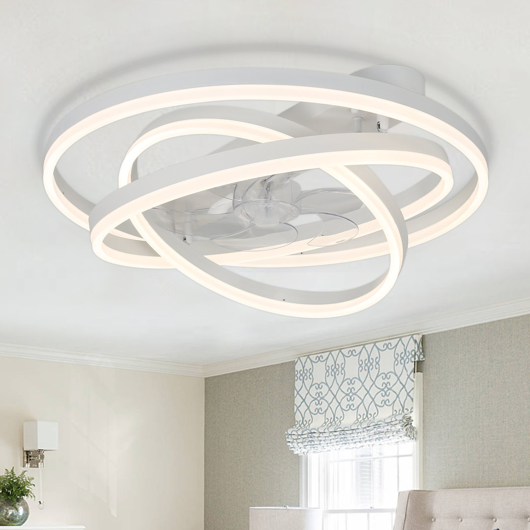 Herrada 24" Space-Saving Flush Mount Ceiling Fan with Adjustable Dimmable LED Light Kit Wrought Studio™ 